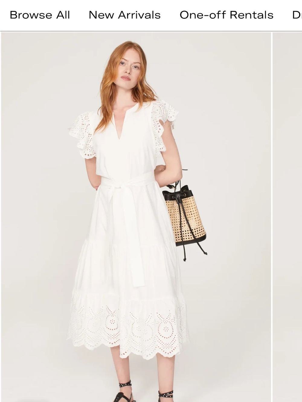 Rails White GIA Eyelet Midi Dress with Waist Tie